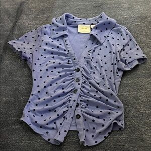 Maeve Blue Polka Dot Button-Up Top